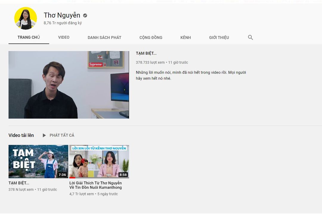 Sau khi bị lên án dữ dội, kênh youtube của Thơ Nguyễn đã tạm khóa