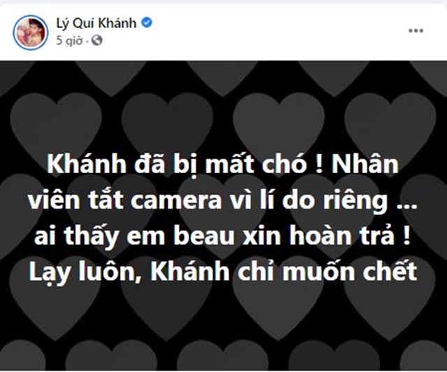 Lý Quý Khánh thông báo về việc mất cún cưng