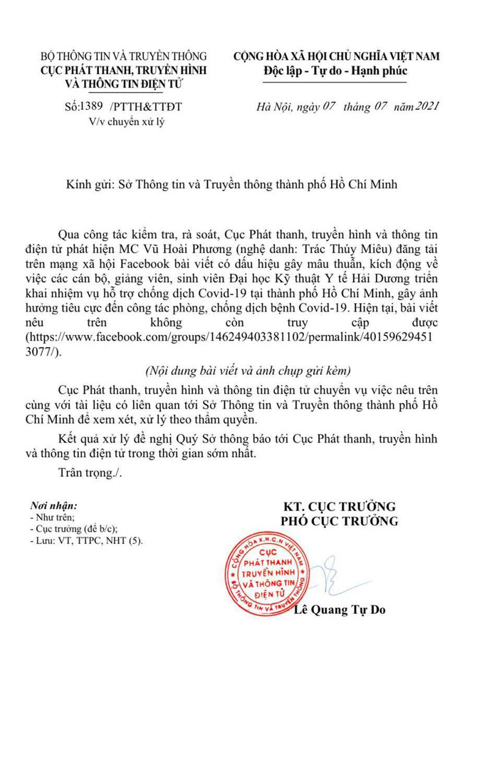 Nguyên văn thông cáo yêu cầu xét xử Trác Thúy Miêu