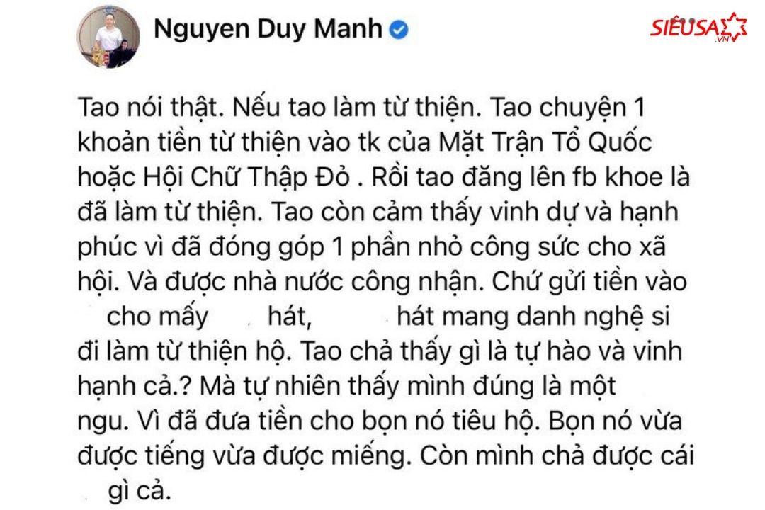 Quan điểm của Duy Mạnh khi nghệ sĩ làm từ thiện